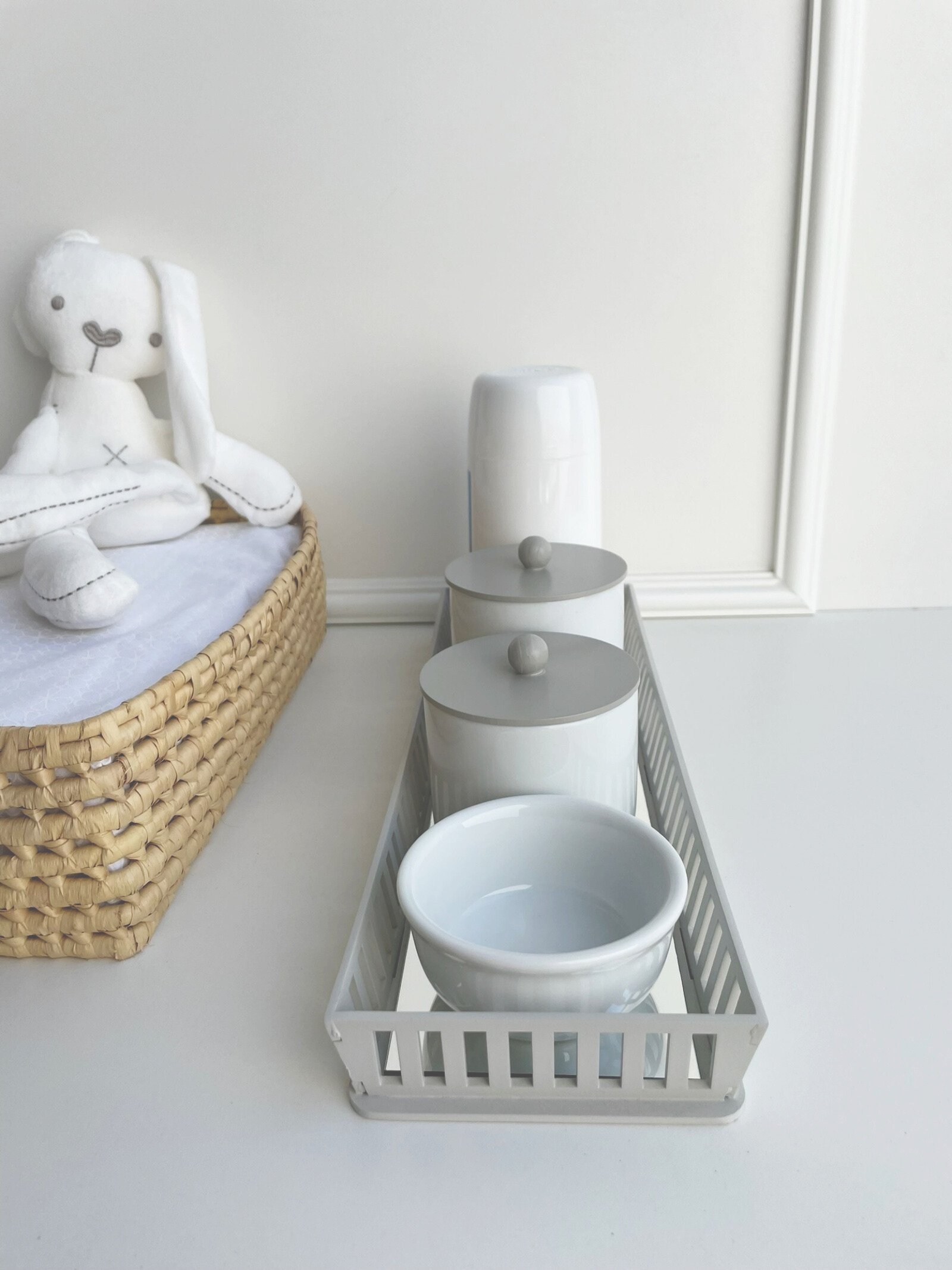 Kit Higiene Bebê Moderno Porcelana Quarto Térmica Banho - Cinza - 2