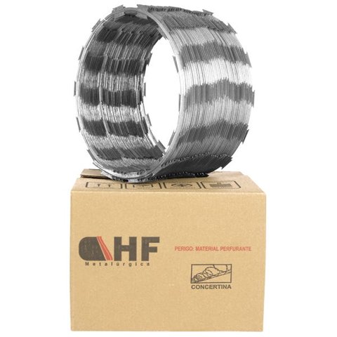 Cerca concertina simples galvanizada 45cm caixa para 05 metros com kit de instalação (20 voltas)