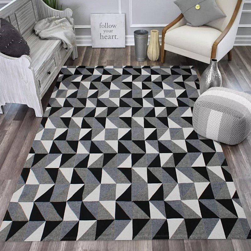 Tapete Para Sala e Quarto Antiderrapante Estampas Variadas:Dubai Preto 1,32 x 2,50