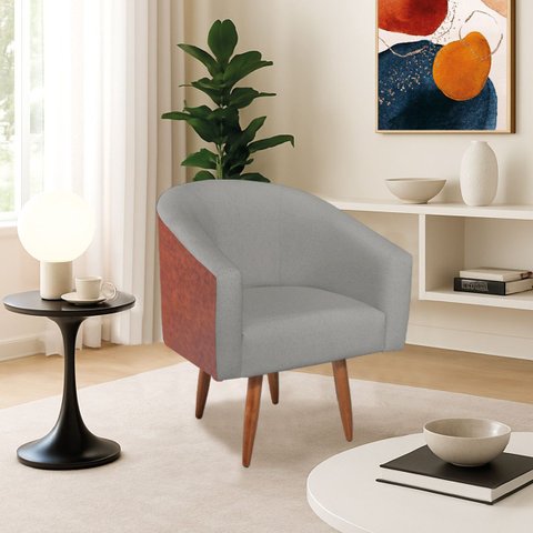 Poltrona Jade Decorativa Moderna Sala de Estar Quarto Escritório Conforto Corano Nozes e Linho Pés P