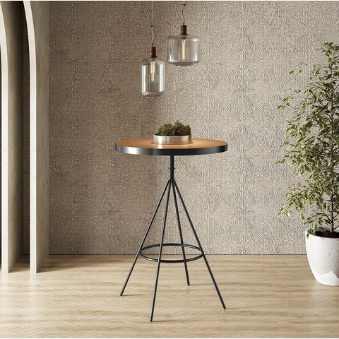 Mesa Bistrô Alta Redonda Cozinha Industrial Pé Aço Dhalia Pu S02 - D’Rossi