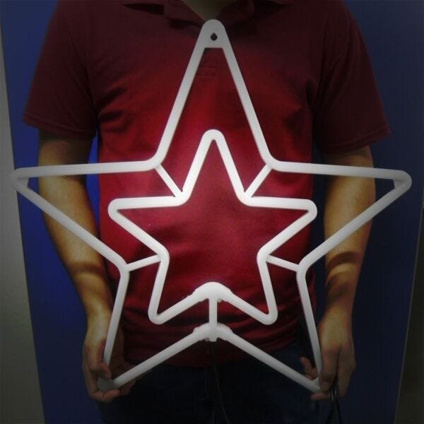 Estrela Pisca Pisca Neon Natal 8 Funcoes Decoração Natalino Enfeite Branco 6000K - 6