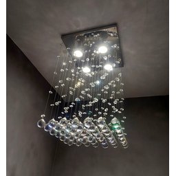 Lustre de Cristal para Sala de Jantar / Estar com 30cm de Altura Base de Inox Espelhado de 30x30 Cm - 4