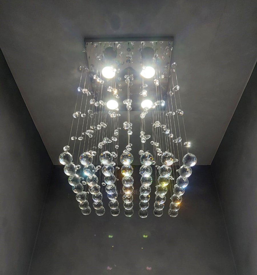 Lustre de Cristal para Sala de Jantar / Estar com 30cm de Altura Base de Inox Espelhado de 30x30 Cm - 3