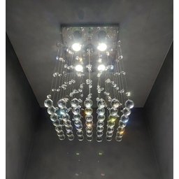 Lustre de Cristal para Sala de Jantar / Estar com 30cm de Altura Base de Inox Espelhado de 30x30 Cm - 3