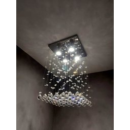 Lustre de Cristal para Sala de Jantar / Estar com 30cm de Altura Base de Inox Espelhado de 30x30 Cm - 2