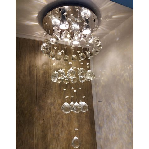 LUSTRE DE CRISTAL PARA SALA ,ESCRITÓRIO COM 90 CM DE ALTURA, BASE DE INOX POLIDO DE 30CM DE