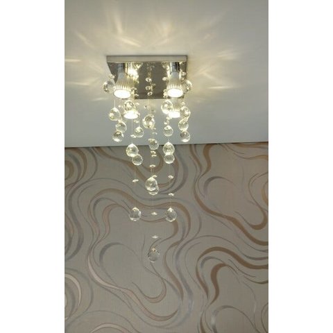 Lustre de Cristal para Sala com 70cm de altura e base de inox espelhado de 20x20cm
