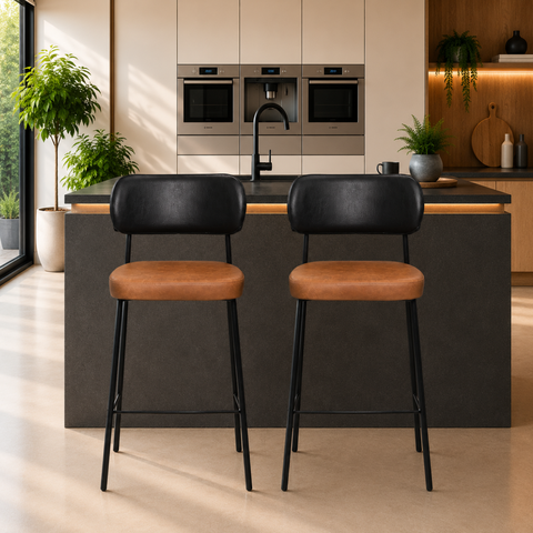 2 Banquetas Cozinha Altas 98cm com Encosto Industriais Bancada Bar Preto Caramelo