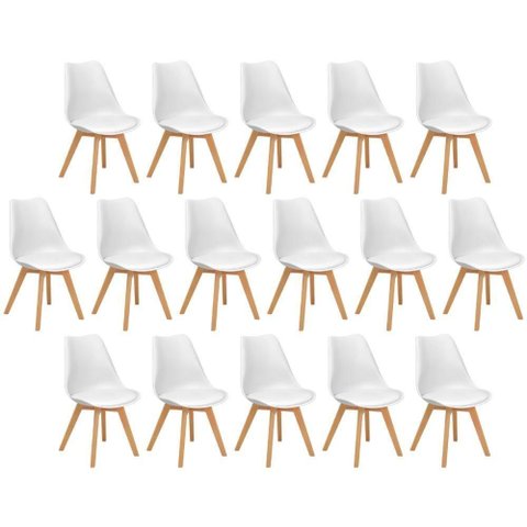Conjunto 16 Cadeiras de Jantar Eames Wood Leda Design Estofada - Branco