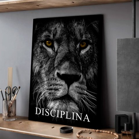 Quadro Decorativo Motivacional Leão em Disciplina em Moldura Caixa TACOLADO PAPEL DE PAREDE Moldura 