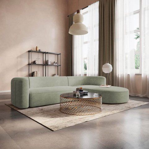 Sofá Modular Sala de Estar Decoração Luxo 265cm Lado Esquerdo Bouclé Celinne Luxuoso