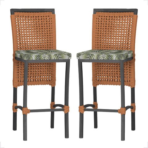 2 Banqueta em Alumínio Roma Preta Corda Náutica Tecido 5