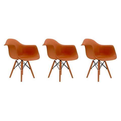 Conjunto 3 Cadeiras Eames com Braço Terracota Pés em Polipropileno