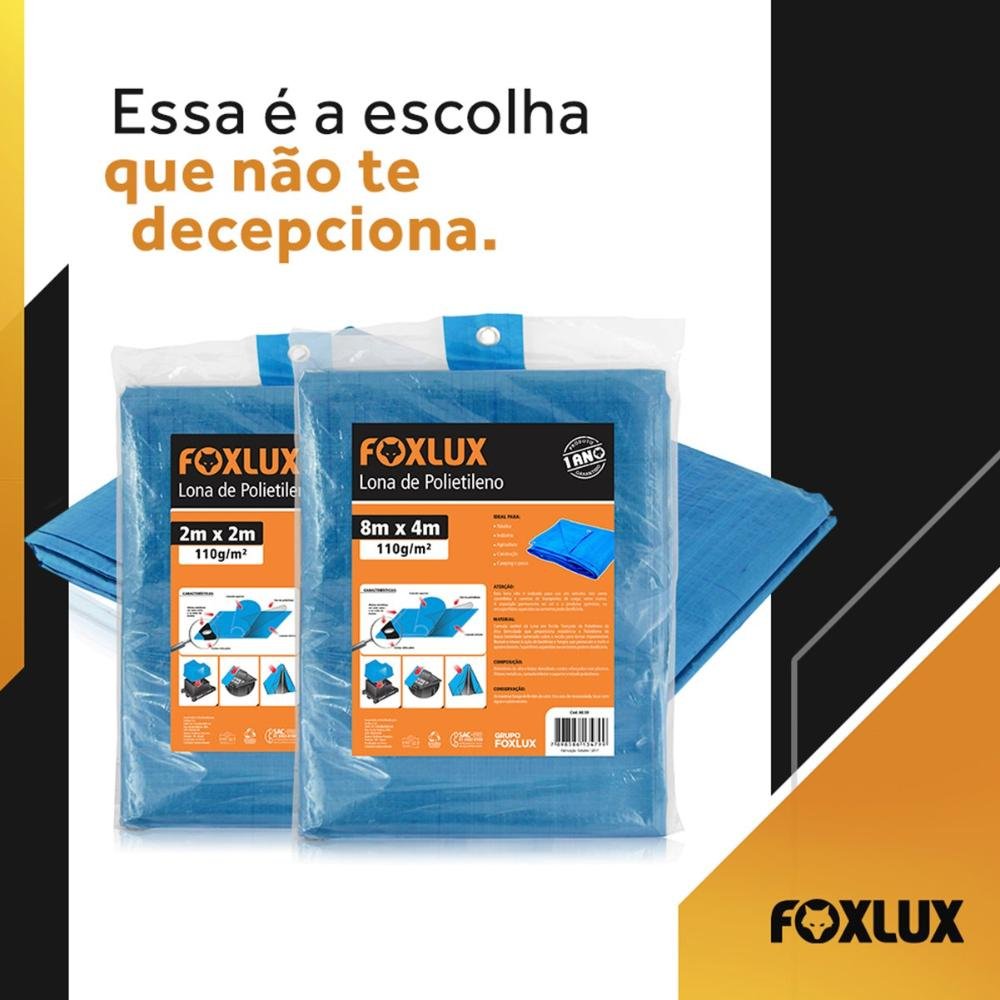 Lona Carreteiro Azul 6x5m 150 micras 110g/m2 com Ilhoses Metálicos - Foxlux, Tamanho: 6x5 - 4