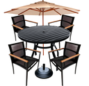 Ver imagem 1 de Conjunto Mesa Ripada 1,20m Jardim + 4 Cadeiras Amélia e Guarda Sol Piscina