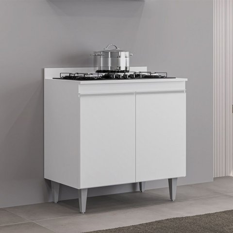 Balcão Cooktop Ellen 80cm 2 Portas Branco Maderatto Móveis