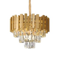 Lustre Pendente Redondo Metal Dourado e Cristais 5e14 38cm - 1