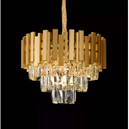 Lustre Pendente Redondo Metal Dourado e Cristais 5e14 38cm - 2
