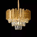 Ver imagem 2 de Lustre Pendente Redondo Metal Dourado e Cristais 5e14 38cm