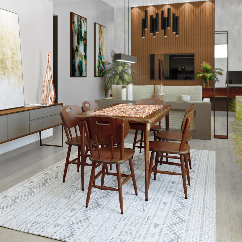 Mesa retangular 3 lugares para cozinha em madeira e 28 azulejos - Frutas - 2