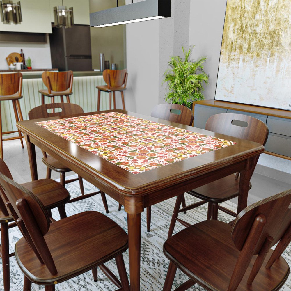 Mesa retangular 3 lugares para cozinha em madeira e 28 azulejos - Frutas - 8