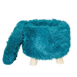 Puff Baú Pelucia Felpudo Redondo Azul Turqueza e Tampa Banqueta - 1