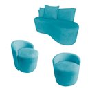 Ver imagem 2 de Kit Namoradeira + 2 Poltronas Yara Orgânica Suede Azul Turquesa