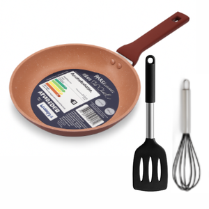 Kit Cozinha Completo - Frigideira Antiaderente Cerâmica 24cm + Espátula de Silicone + Batedor Fue In