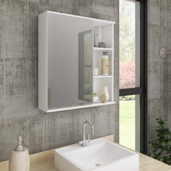 Espelheira para Banheiro 1 Porta e Prateleiras Treviso Mgm Móveis