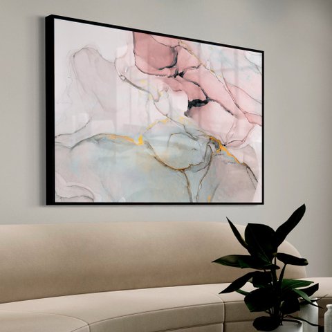 Quadro Decorativo Abstrato Mármore Prime Luxo em Moldura Caixa Tacolado Moldura Trad 1cm Preta com V
