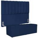 Ver imagem 1 de Kit Cabeceira Cama Box Casal King 195cm com Calçadeira Baú Dália W01 Suede Azul Marinho Lyam