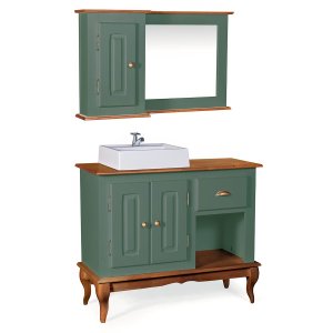 Gabinete para Banheiro 2 Portas com Cuba e Espelheira Dália 3058 - Verde Musgo/imbuia Glazer