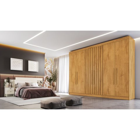 Guarda Roupa 6 Portas 2 Portas Ripadas Nas Laterais Potente 100% Mdf Peroba - Móveis Europa
