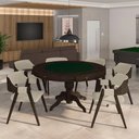 Ver imagem 1 de Conjunto Mesa de Jogos Bellagio e 6 Cadeiras Madeira Poker Base Estrela Linho Offwhite/capuccino