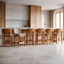 Ver imagem 2 de Kit 06 Banquetas Baixa Bar Cozinha e Sala de Jantar Fixa Betta L02 Imbuia Bouclê Bege - Lyam Decor