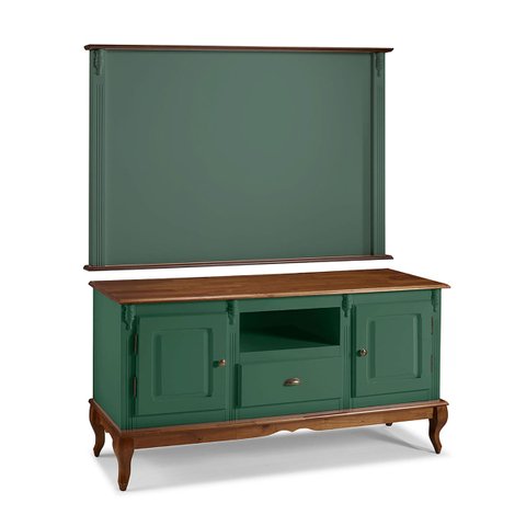 Conjunto Rack 60811m + Painel 50505 para Sala Pés Luiz Xv 1 Gaveta 2 Portas - Verde Musgo/imbuia