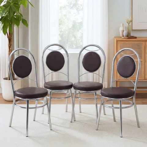 Kit 4 Cadeiras para Sala de Jantar CC10 A109 Debrum Yescasa Cinza/Cromado/Marrom