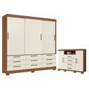 Ver imagem 1 de Guarda Roupa Casal 3 Portas 9 Gavetas Morretes e Cômoda Havana Master com Pés Jatobá Areia -
