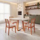 Ver imagem 1 de Conjunto Mesa Viena com 4 Cadeiras Madeira Maciça Estofad de Fibra Maya Espresso Móveis Bege/Champag