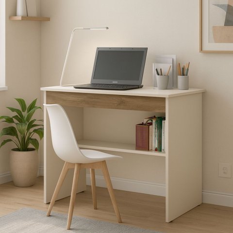 Escrivaninha Vitória Home Office Estudo Gaveta e Prateleira:off White
