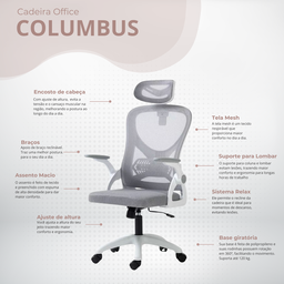 Cadeira de Escritório Ergonômica Giratória Office Diretor Columbus com Tela Mesh Cinza - 3