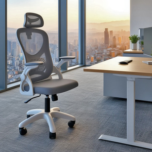 Cadeira de Escritório Ergonômica Giratória Office Presidente Columbus com Tela Mesh Cinza