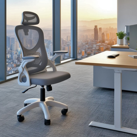 Cadeira de Escritório Ergonômica Giratória Office Presidente Columbus com Tela Mesh Cinza