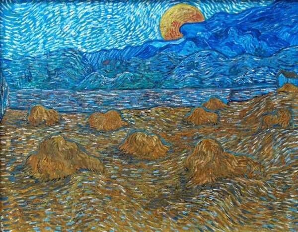 Feno ao Nascer da Lua - van Gogh - Tela 50x64 Para Quadro - 1
