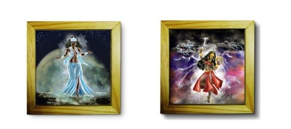 Conjunto de 2 Quadros das Iabas Iemanjá e Oyá - 1
