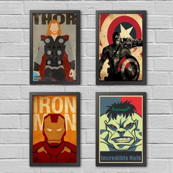 Kit Quadros Super Heróis Vingadores com Moldura - 1