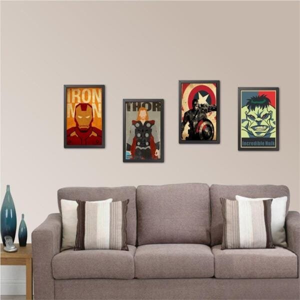 Kit Quadros Super Heróis Vingadores com Moldura - 3