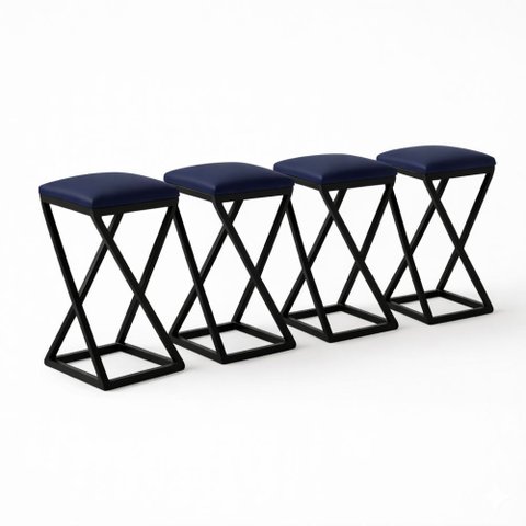 Kit 4 Banqueta Alta 80 Cm Bistrô Banco Bancada Cozinha Bar Balcão Corino:azul Marinho
