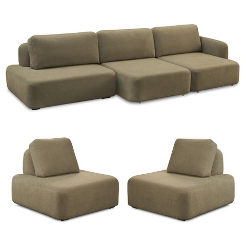Conjunto Sala de Estar 1 Sofá Retrátil Modulado 312cm e 2 Poltronas Santiago Bouclê Castor G89 - Gra